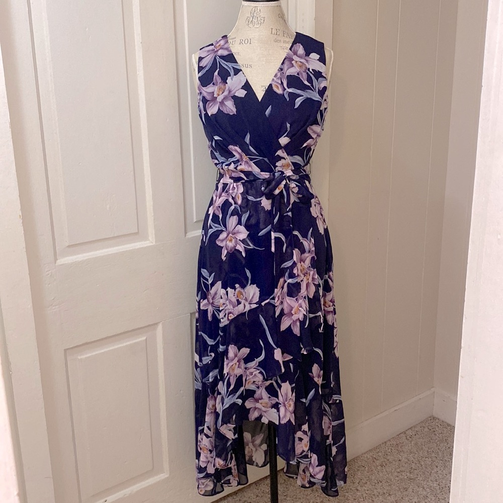 R&K Dress, Size 8 high-low, Purple flower pattern